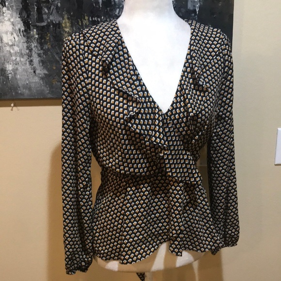 Max Studio Ruffle Wrap Front V-neck Tie Elastic Waist Long Sleeve Top-XS - Picture 1 of 11